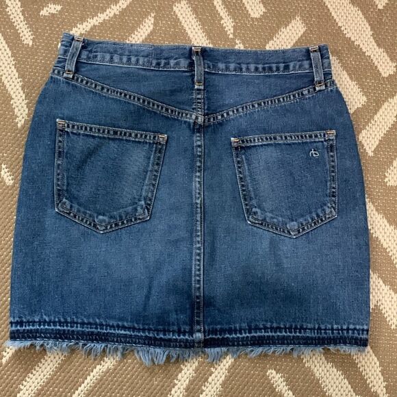 rag & bone Distressed Style Fringed Medium Wash Denim Skirt W1B2K273FRI Size 27 - Picture 17 of 17